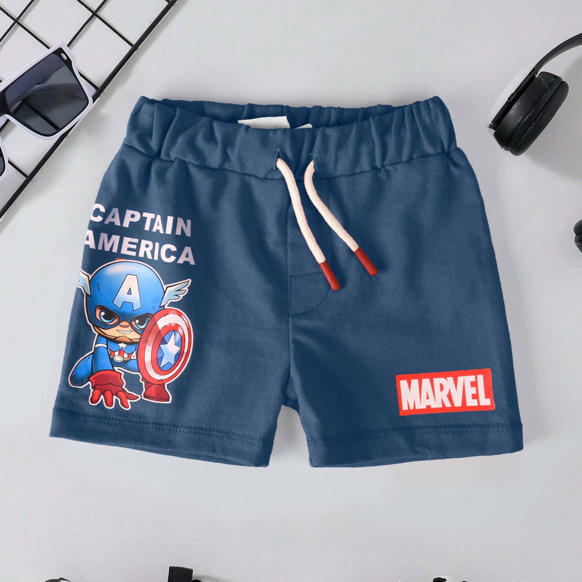 Tiny Teen Baby Kid's Captain America Printed Shorts Kid's Shorts SNR Light Navy 6-9 Months 