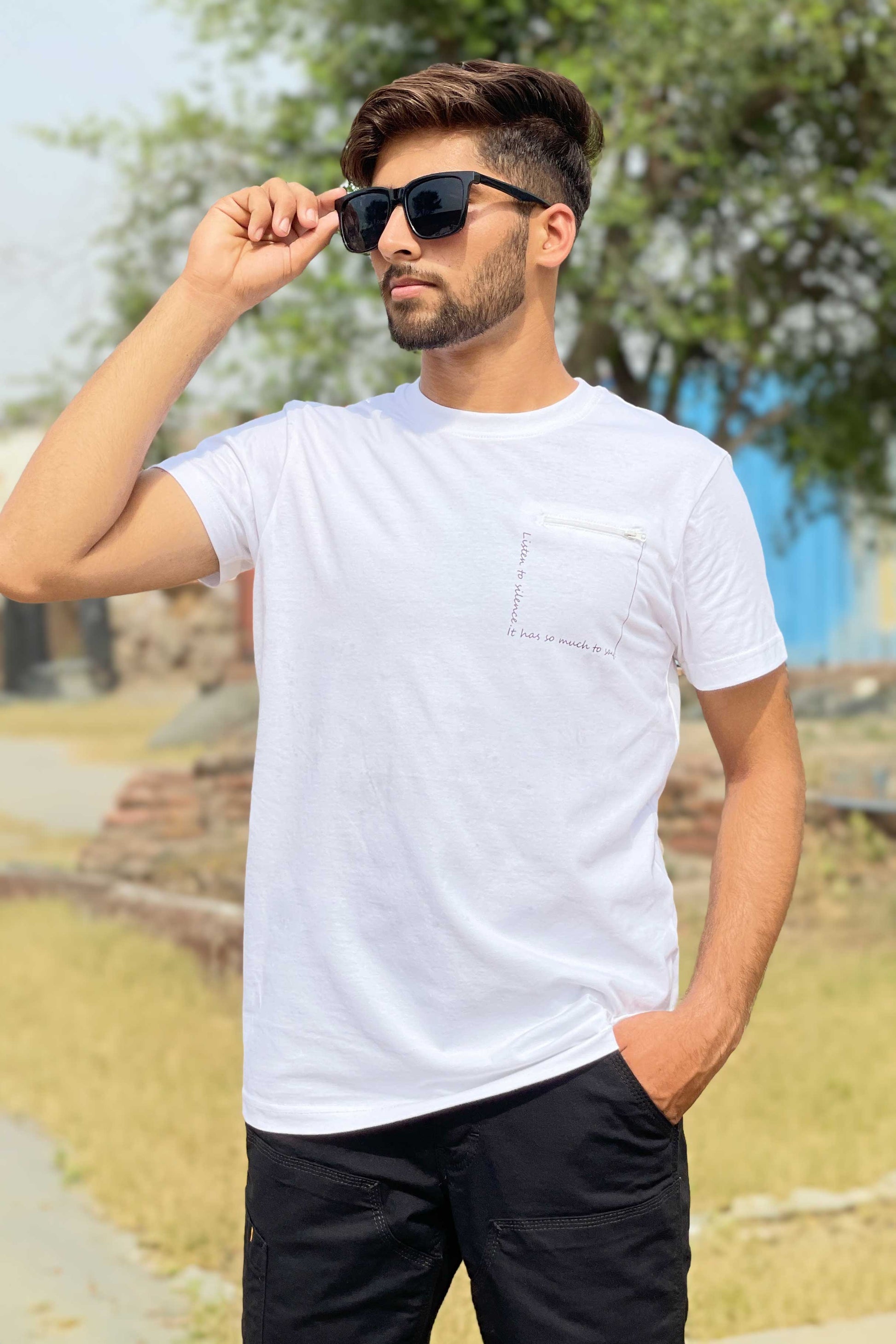 Polo Republica Men's Rumi Quote Printed Mock Zipper Pocket Tee Shirt Men's Tee Shirt Polo Republica 