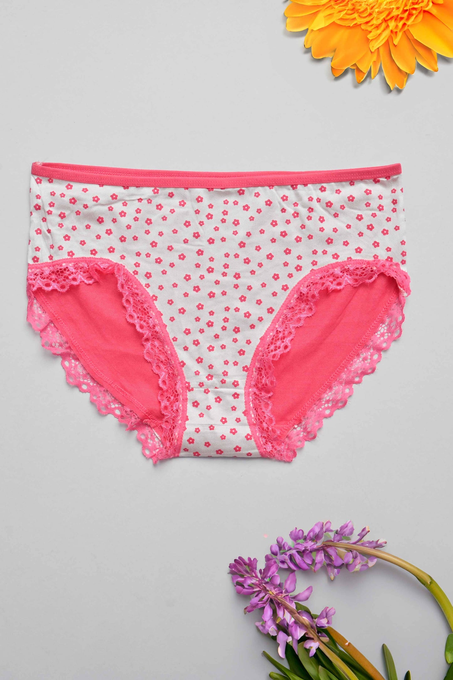 Women's Lace Design Floral Printed Hipster Boxer Women's Panties SRL White & Magenta 28-32 