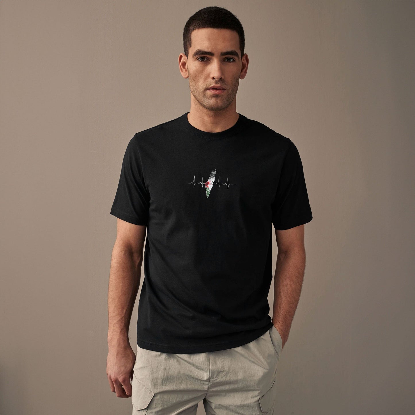 LE Men's Palestine's Heartbeat Printed T Shirt - 100% Combed BCI Cotton Men's Tee Shirt Image Black S 