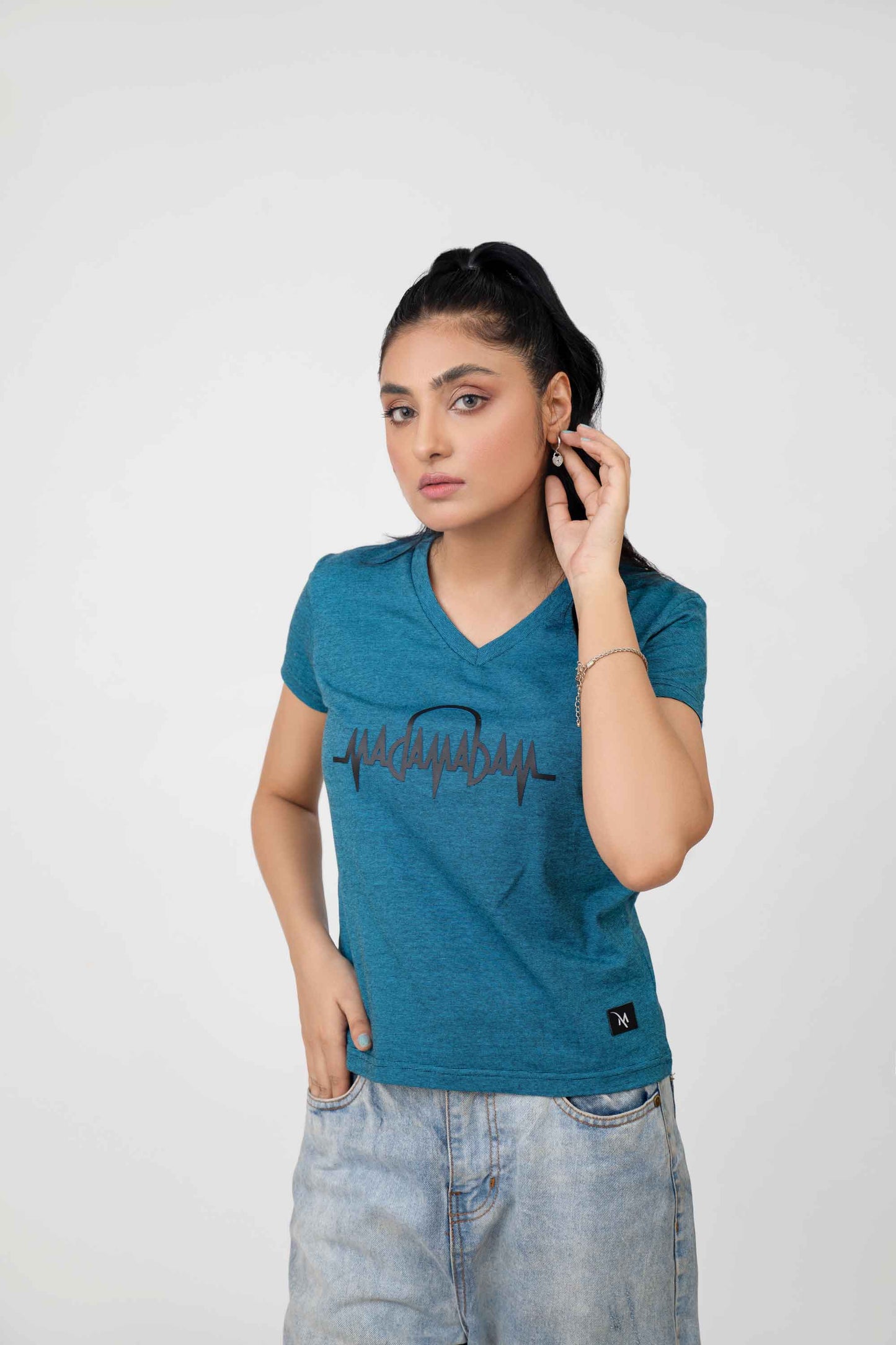 Madamadam Embellish Logo Women's V Neck Tee Shirt Women's Tee Shirt MADAMADAM 