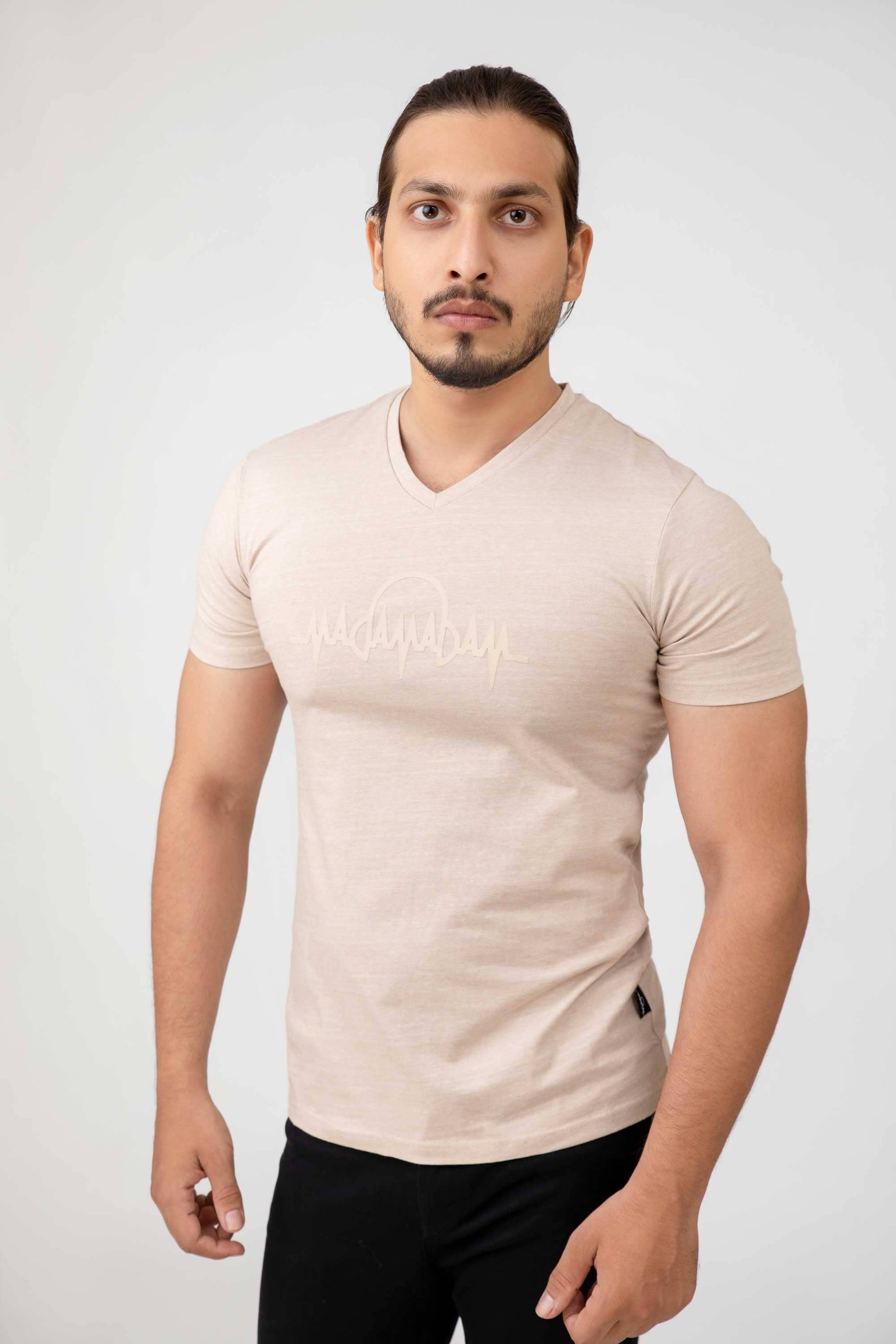 Men's Madam Adam Embellished Logo V Neck Tee Shirt Men's Tee Shirt MADAMADAM Beige S 