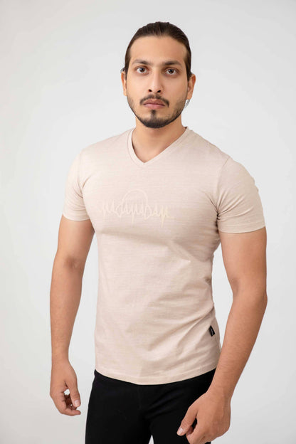 Men's Madam Adam Embellished Logo V Neck Tee Shirt Men's Tee Shirt MADAMADAM Beige S 