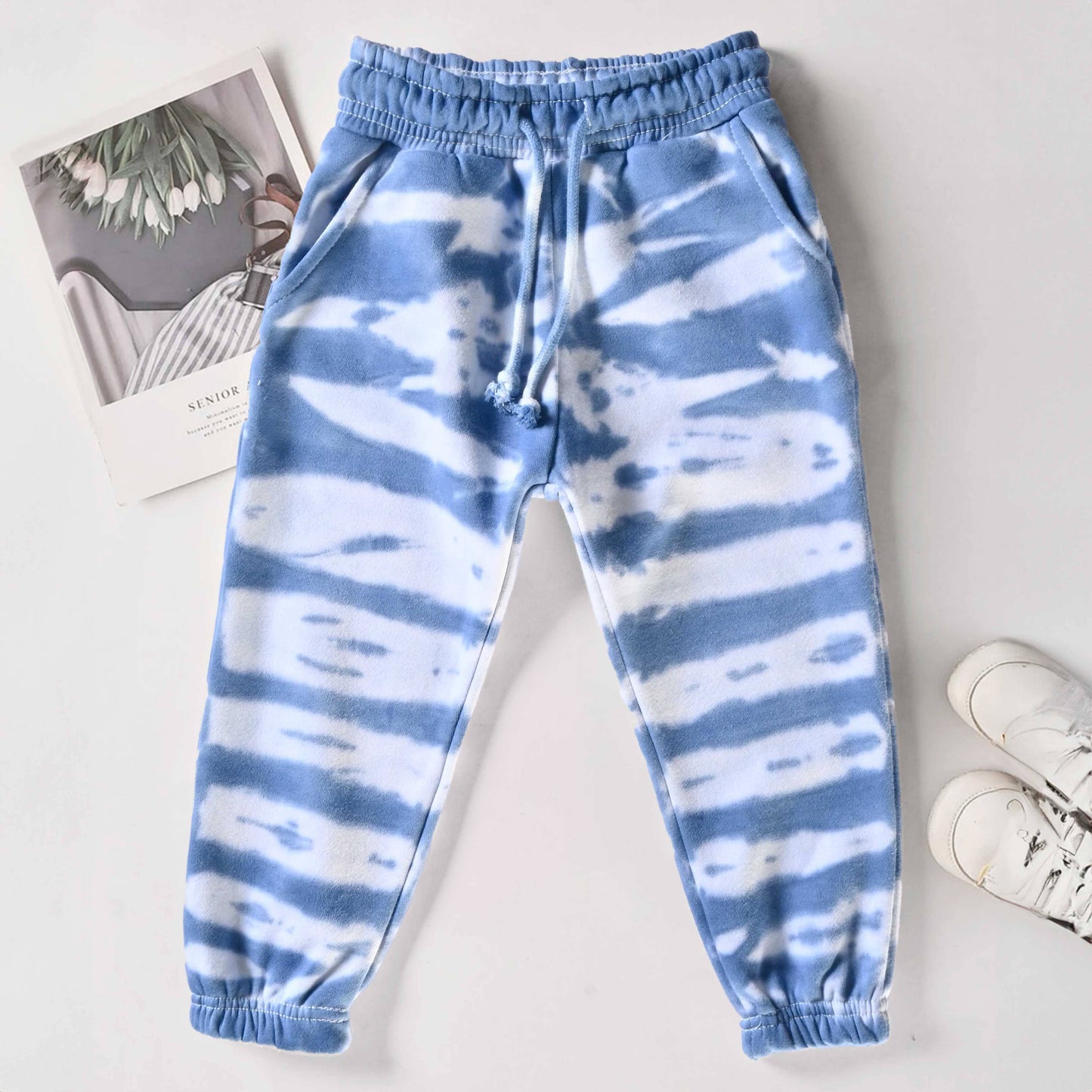 Max 21 Kid's Tie And Dye Style Fleece Sweat Pants Boy's Trousers SZK White & Blue 3-4 Years 