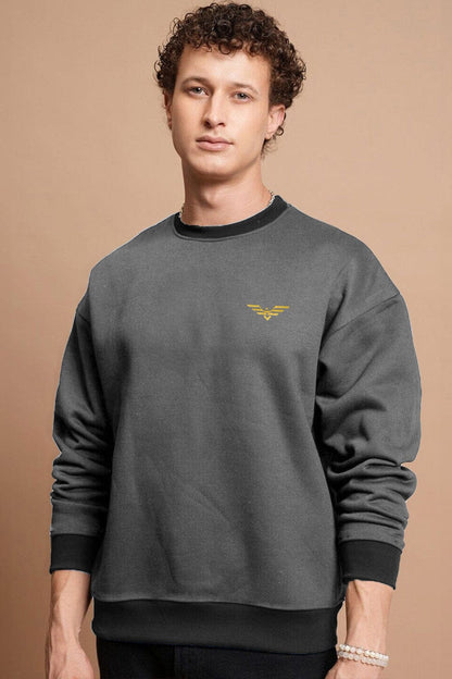 Eternity Premium Men's Logo Embroidered Contrast Neck Sweat Shirt Men's Sweat Shirt Eternity (Sale Basis) Graphite & Black S 