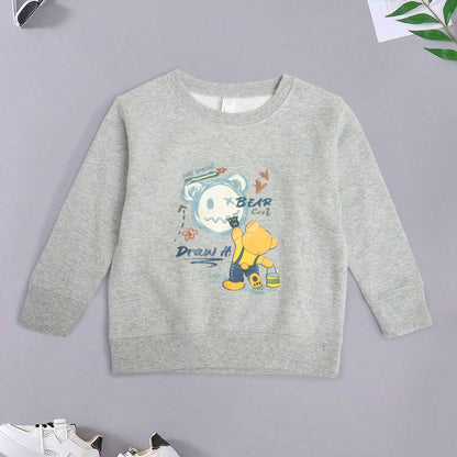 Rabbit Skins Kid's Bear Cool Printed Fleece Sweatshirt Kid's Sweat Shirt SNR Heather Grey 2 Years 