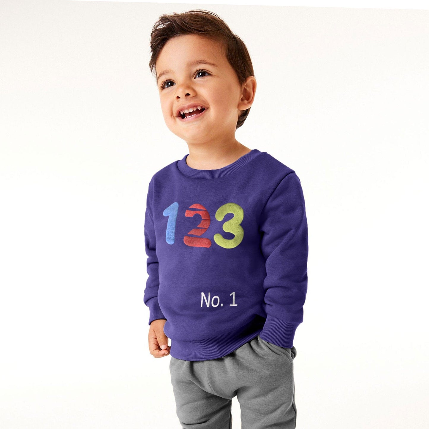 Tiny Teen Kid's 123 Printed Fleece Sweat Shirt Kid's Sweat Shirt SNR Purple 6-9 Months 