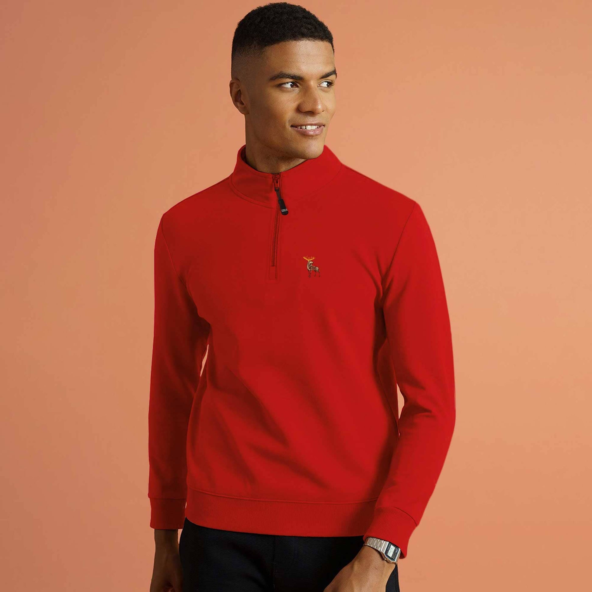 Polo Republica Men's Moose Quarter Zipper Long Sleeve Sweat Shirt Men's Sweat Shirt Polo Republica Red S 