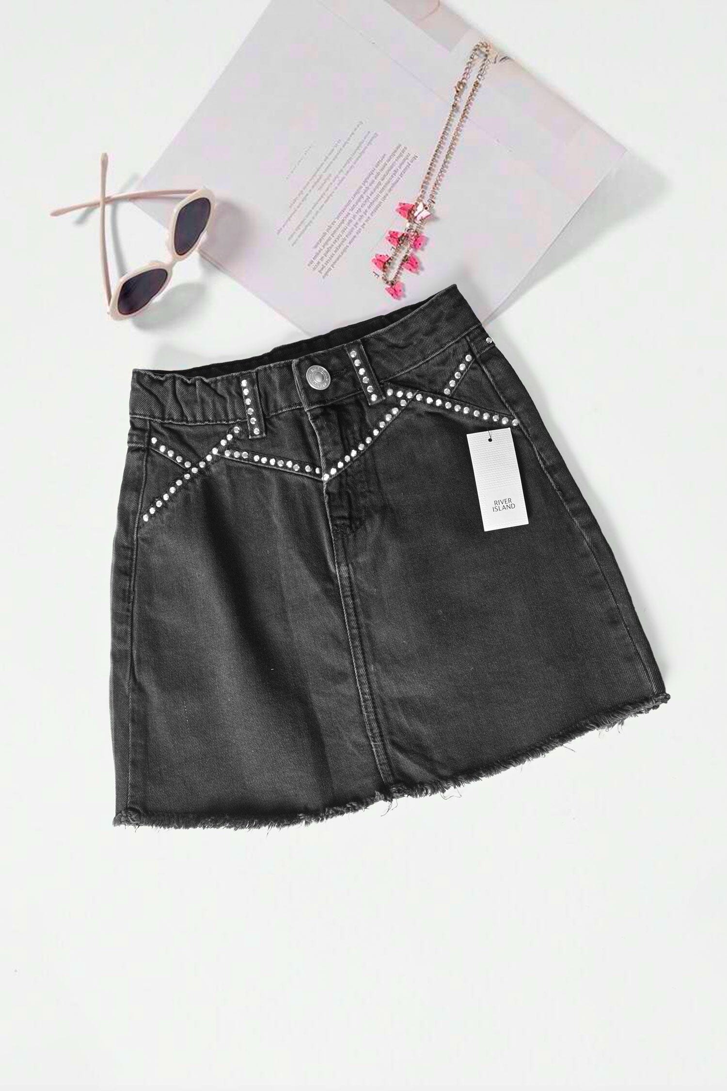 River Island Girl's Studded Denim Skirt Girl's Shorts HAS Apparel Black 8 Years 