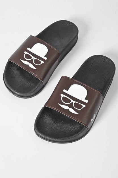 Black Camel Men's Mustache Printed Slides Men's Shoes Hamza Traders 