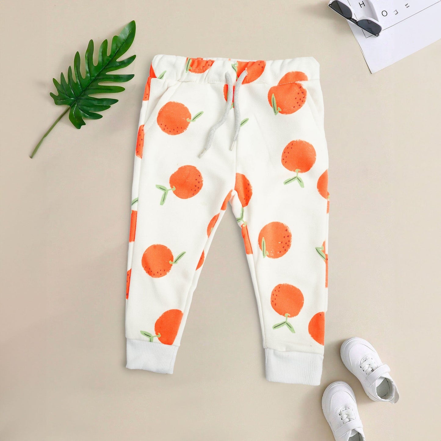 Lefties Kid's Orange Printed Terry Jogger Pants Kid's Trousers SNR White 9-12 Months 