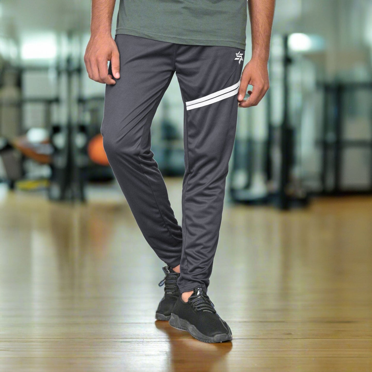 Men's Embroidered Logo & Stripes Style Activewear Trousers