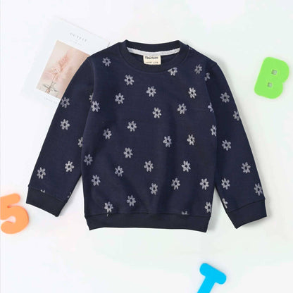 Tiny Teen Girl's Glitter Printed Fleece Sweat Shirt Girl's Sweat Shirt SNR Navy 6-9 Months 