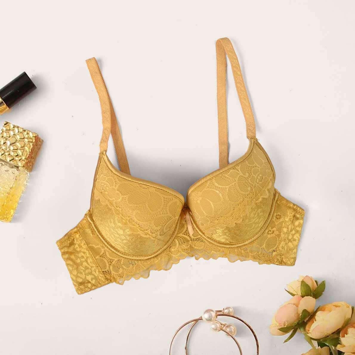Buy Non-Padded Non-Wired Full Coverage Bra in Mustard Yellow- Lace