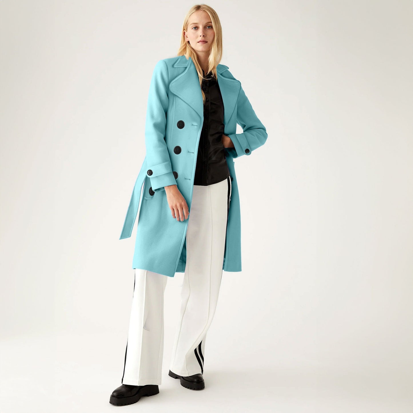 Rising Women's Fleece Trench Coat Women's Jacket Rooshani Enterprises Light Turquoise S 