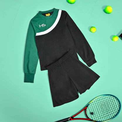 HS Boy's Long Sleeve Activewear Twin Set Boy's Twin Set HM Garments (Sale Basis) Black & Green 3XS (5-6 Years) 