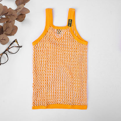 Kid's Knitted Net Sleeveless Sando Vest Kid's Underwear Yasir Bin Asad (Sale Basis) White & Yellow 18-24 Months (18) 