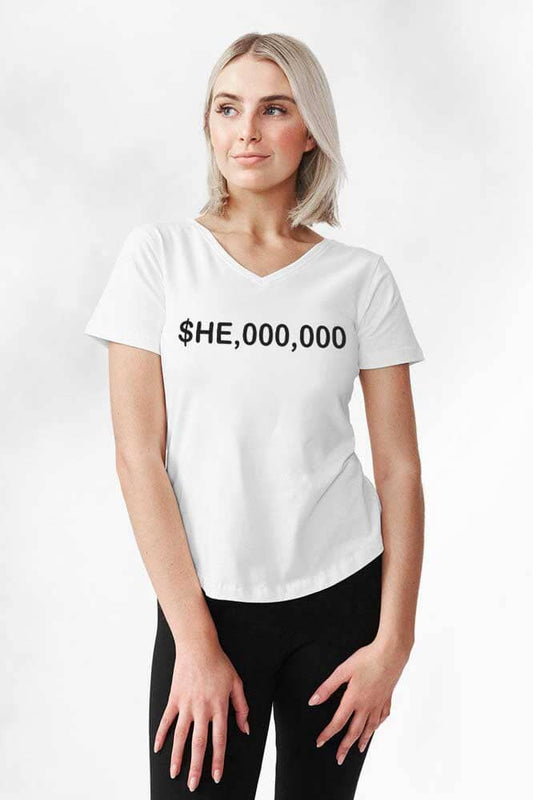 BYD Women's $HE,000,000 Printed V-Neck Tee Women's Tee Shirt Image 