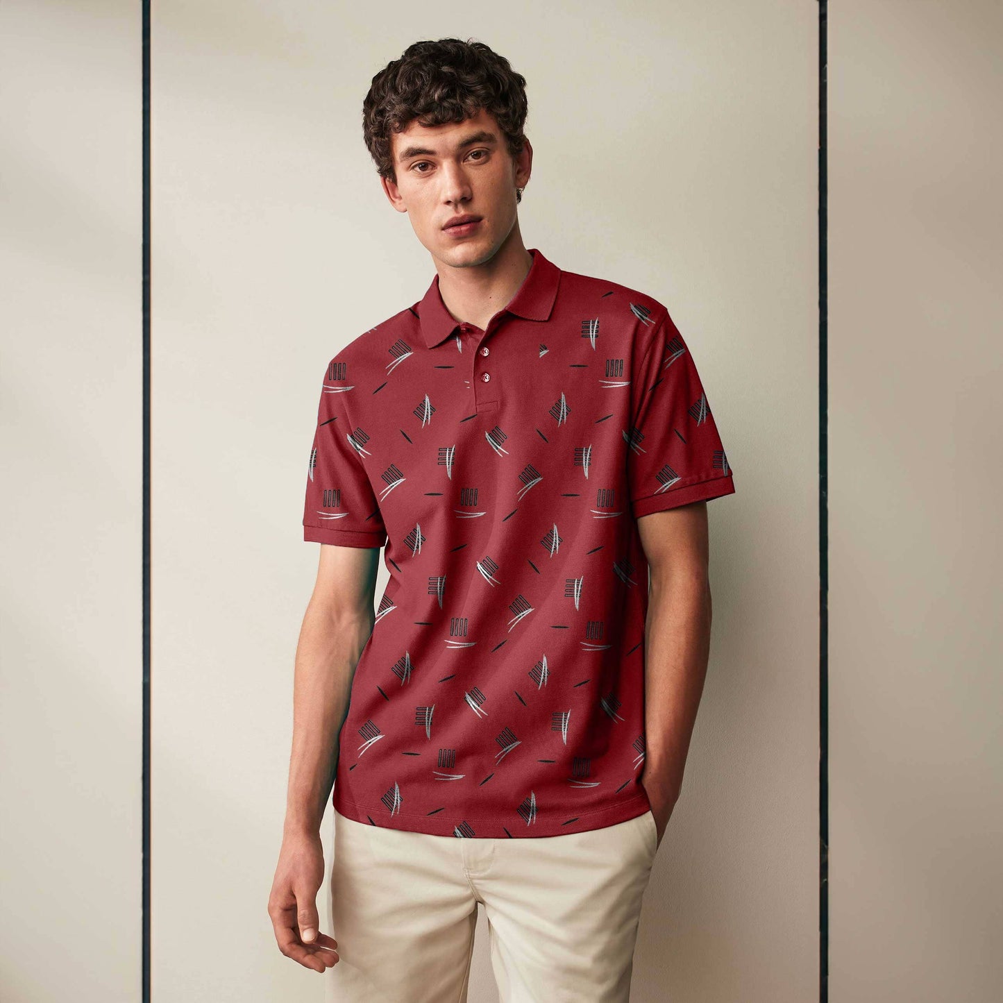 A&H Men's Printed Design Classic Polo Shirt Men's Polo Shirt SZK Maroon S 