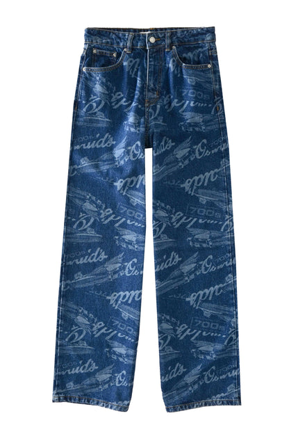 Nasty Gal Women's Car Print Wide Leg Baggy Denim Women's Denim HAS Apparel Blue 24 30