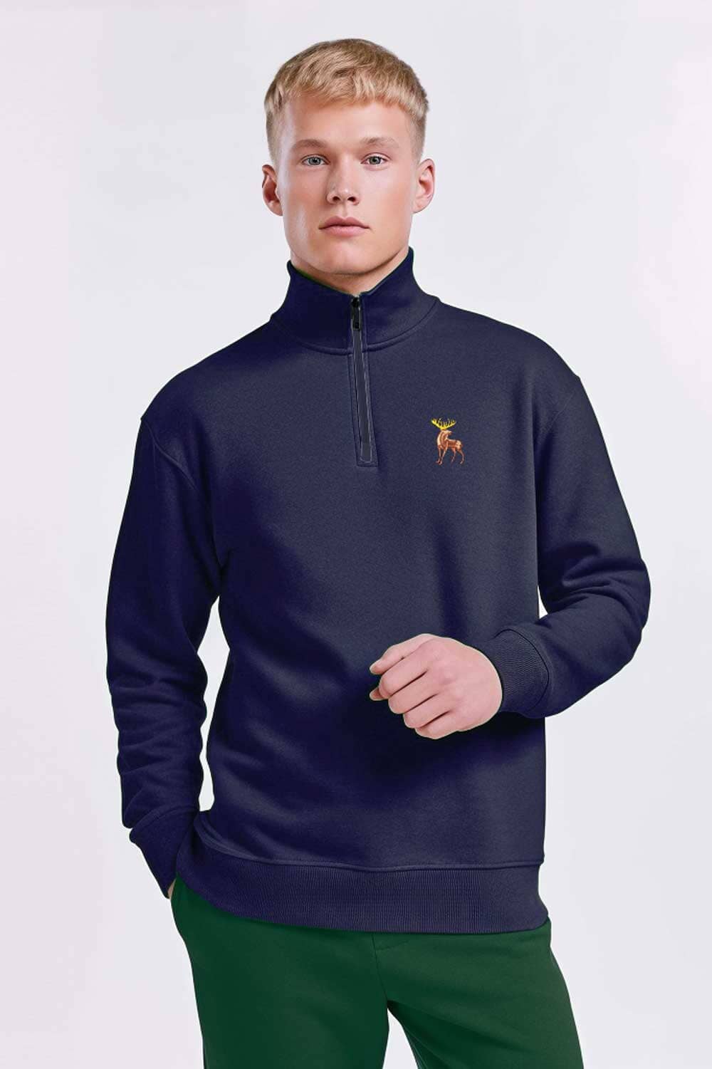 Polo Republica Men's Moose Quarter Zipper Long Sleeve Sweat Shirt Men's Sweat Shirt Polo Republica 