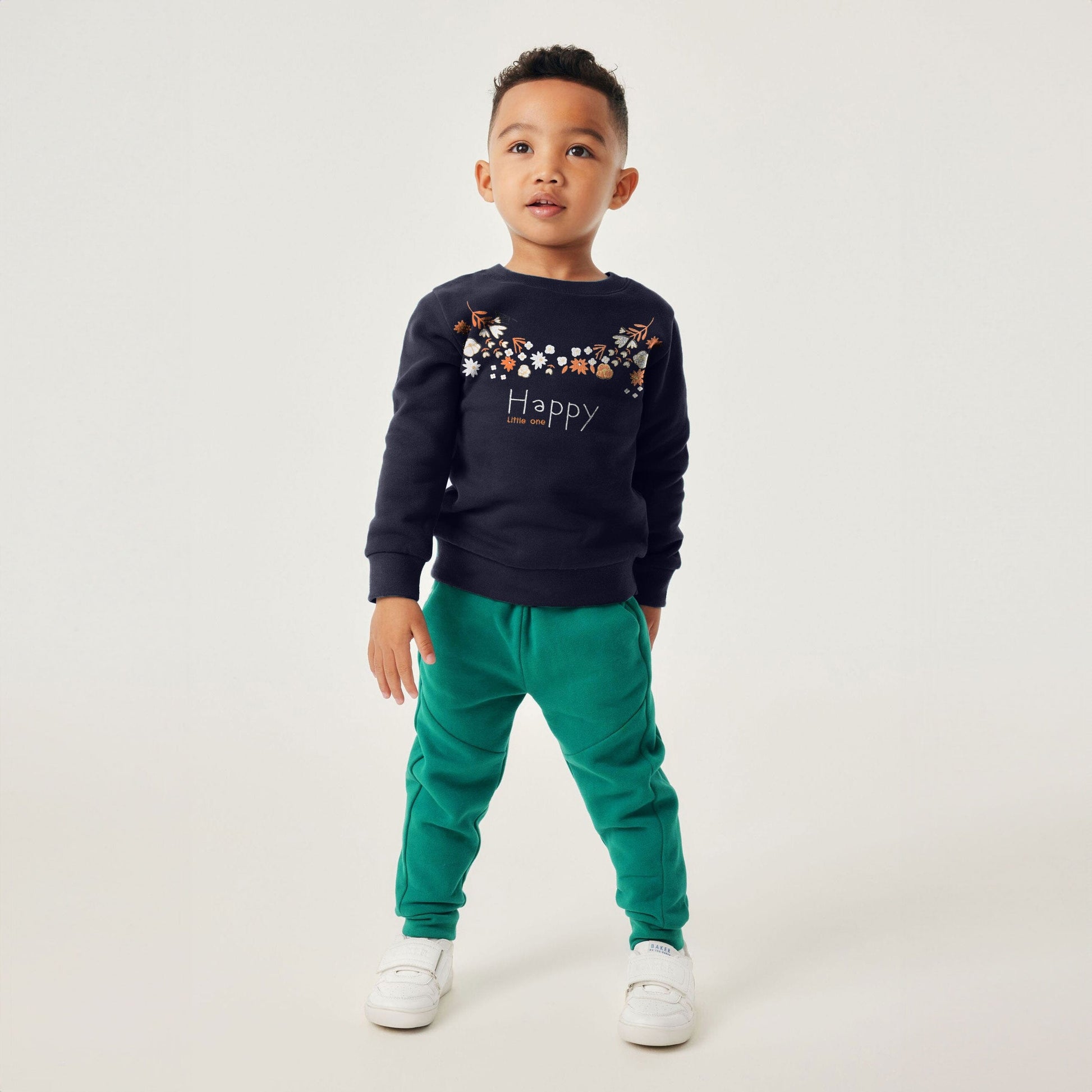 Kid's Floral Printed Happy Little One Minor Fault Fleece Sweat Shirt Kid's Sweat Shirt SNR Navy 6-9 Months 