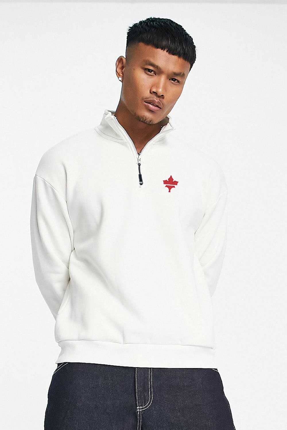 Polo Republica Men's Maple Leaf Embroidered Quarter Zipper Sweat Shirt Men's Sweat Shirt Polo Republica 