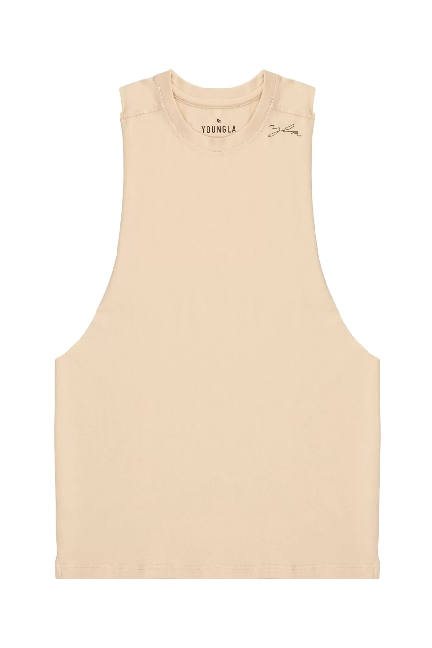 YLA Men's Wide Shoulder Cut Signature Tank Top Men's Activewear Vest Minhas Garments Cream S 