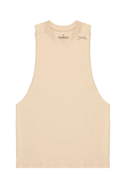 YLA Men's Wide Shoulder Cut Signature Tank Top Men's Activewear Vest Minhas Garments Cream S 