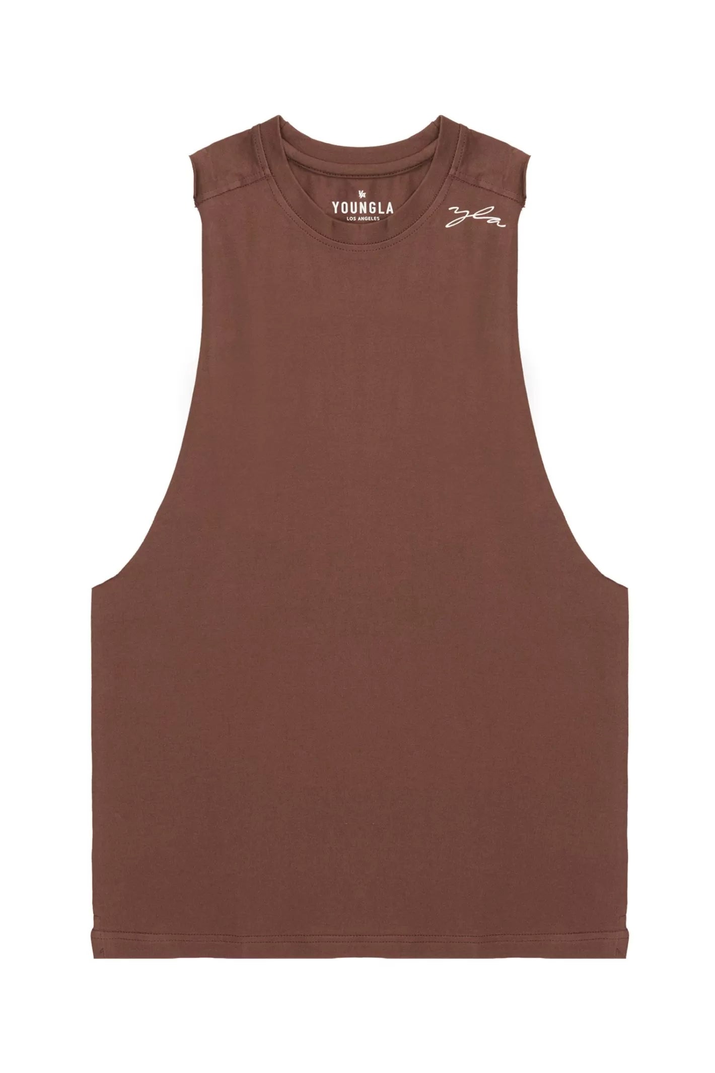 YLA Men's Wide Shoulder Cut Signature Tank Top Men's Activewear Vest Minhas Garments Brown S 