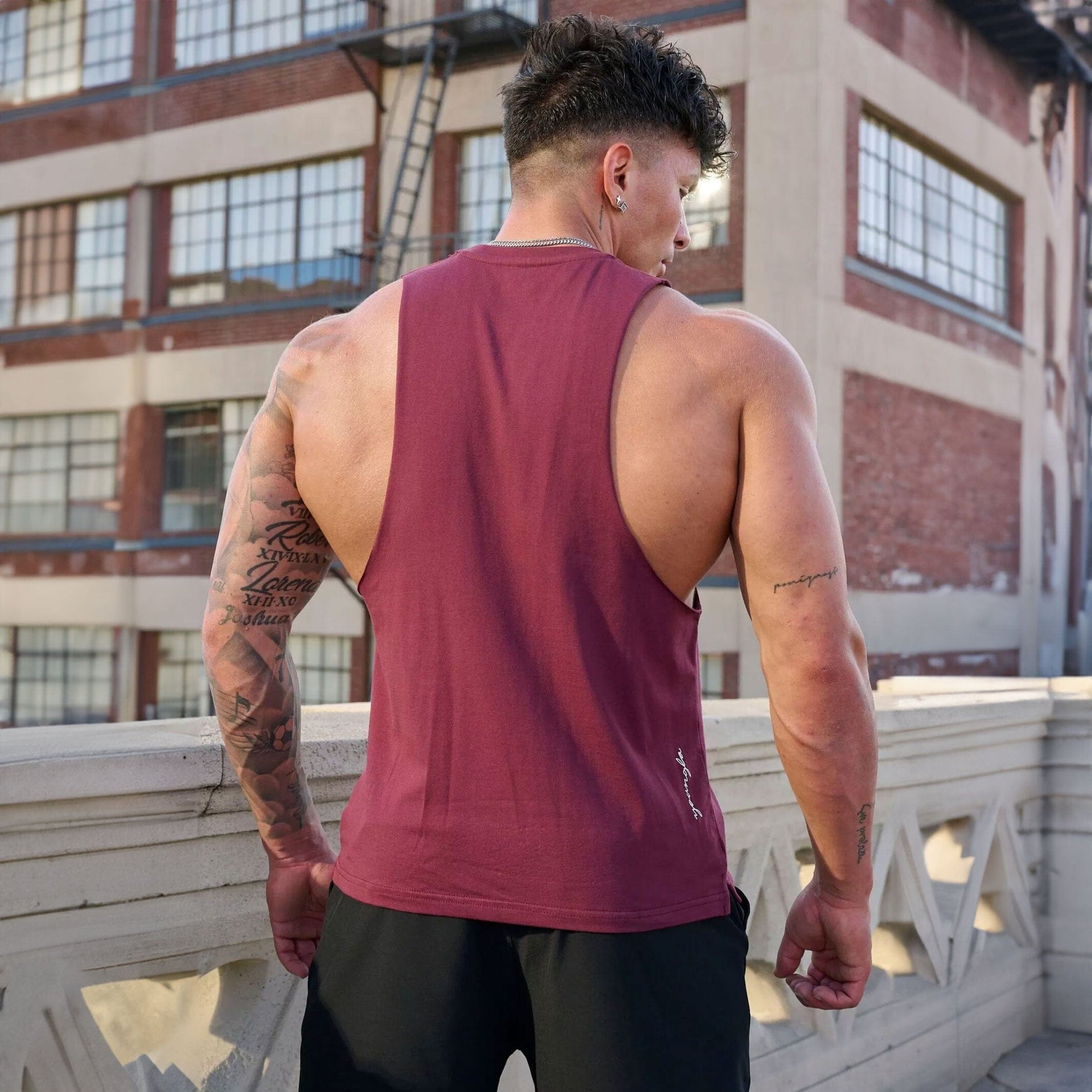 YLA Men's Wide Shoulder Cut Signature Tank Top Men's Activewear Vest Minhas Garments Maroon S 