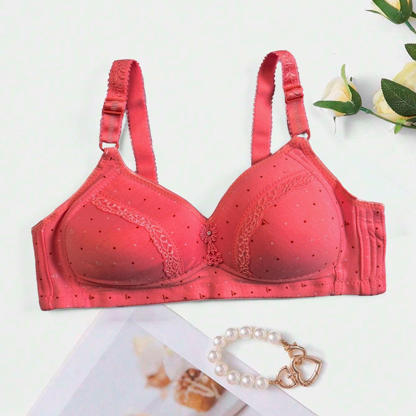 Women's Printed Design Push Up Foam Padded Bra Women's Lingerie RAM Red D1 30