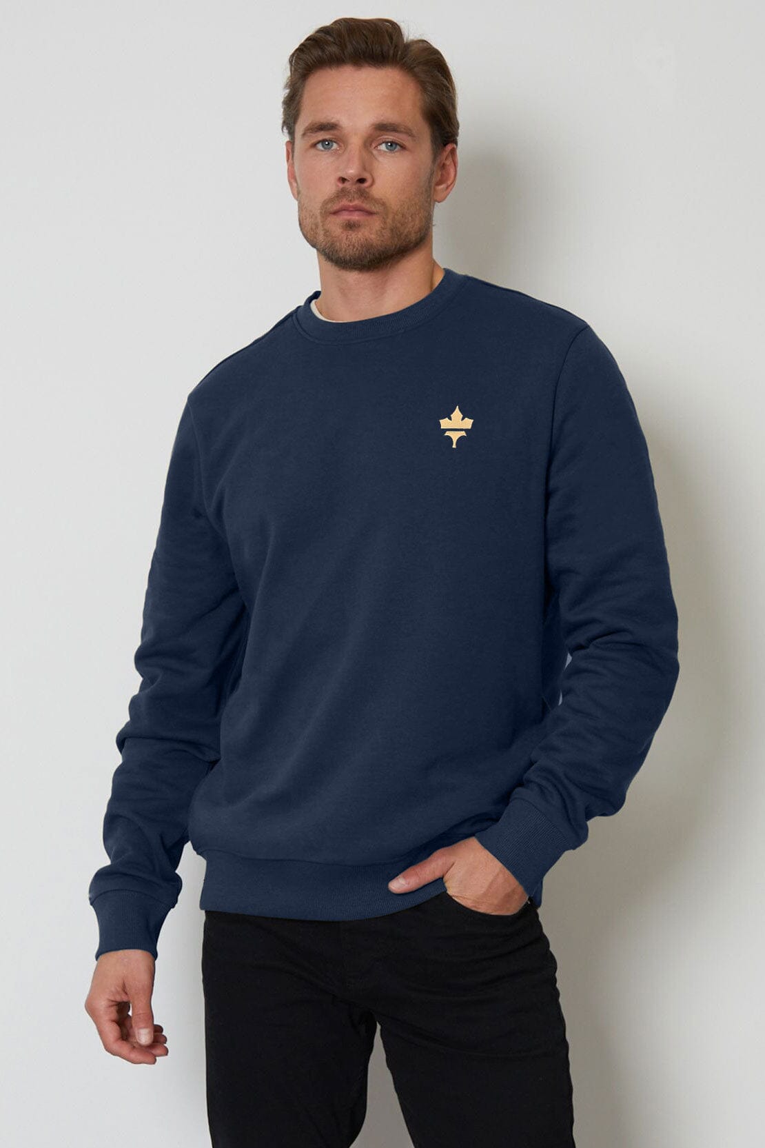 Tuman Men's Maple Leaf Embroidered Fleece Sweat Shirt Men's Sweat Shirt Polo Republica Navy S 