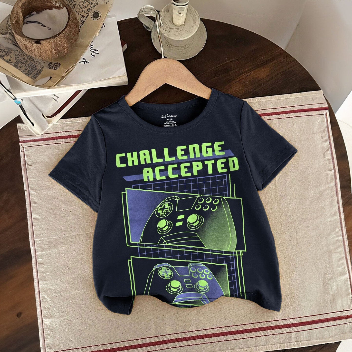 Le Printemps Boy's Challenge Accepted Printed Tee Shirt Boy's Tee Shirt Athar Traders Navy XS(4 Years) 