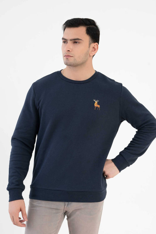 Tuman Men's Moose Embroidered Fleece Sweat Shirt Men's Sweat Shirt Polo Republica Navy S 