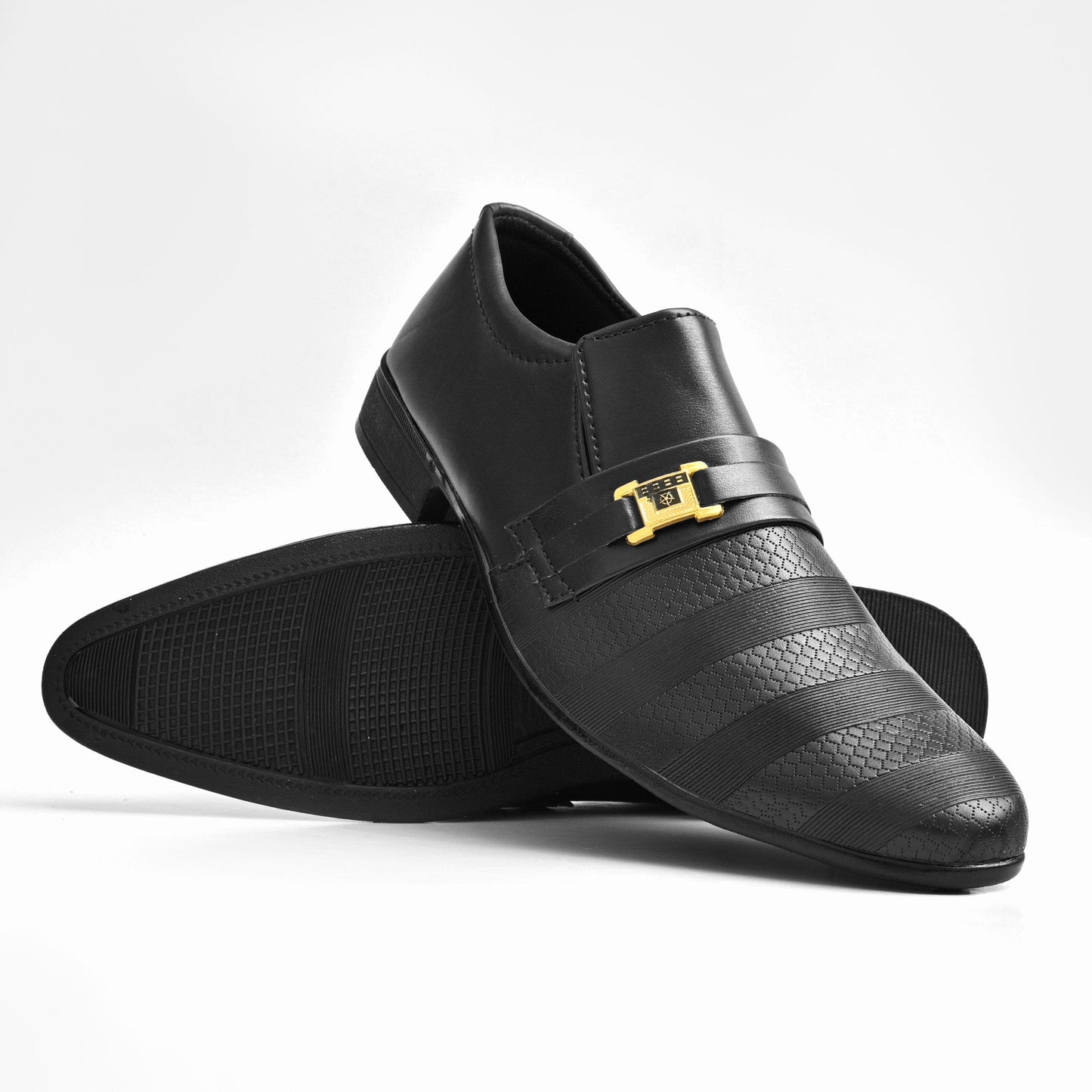 Men's Buckle Style PU Leather Formal Shoes Men's Shoes SNAN Traders Black EUR 39 