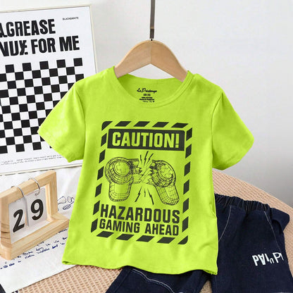 Le Printemps Boy's Caution Printed Tee Shirt