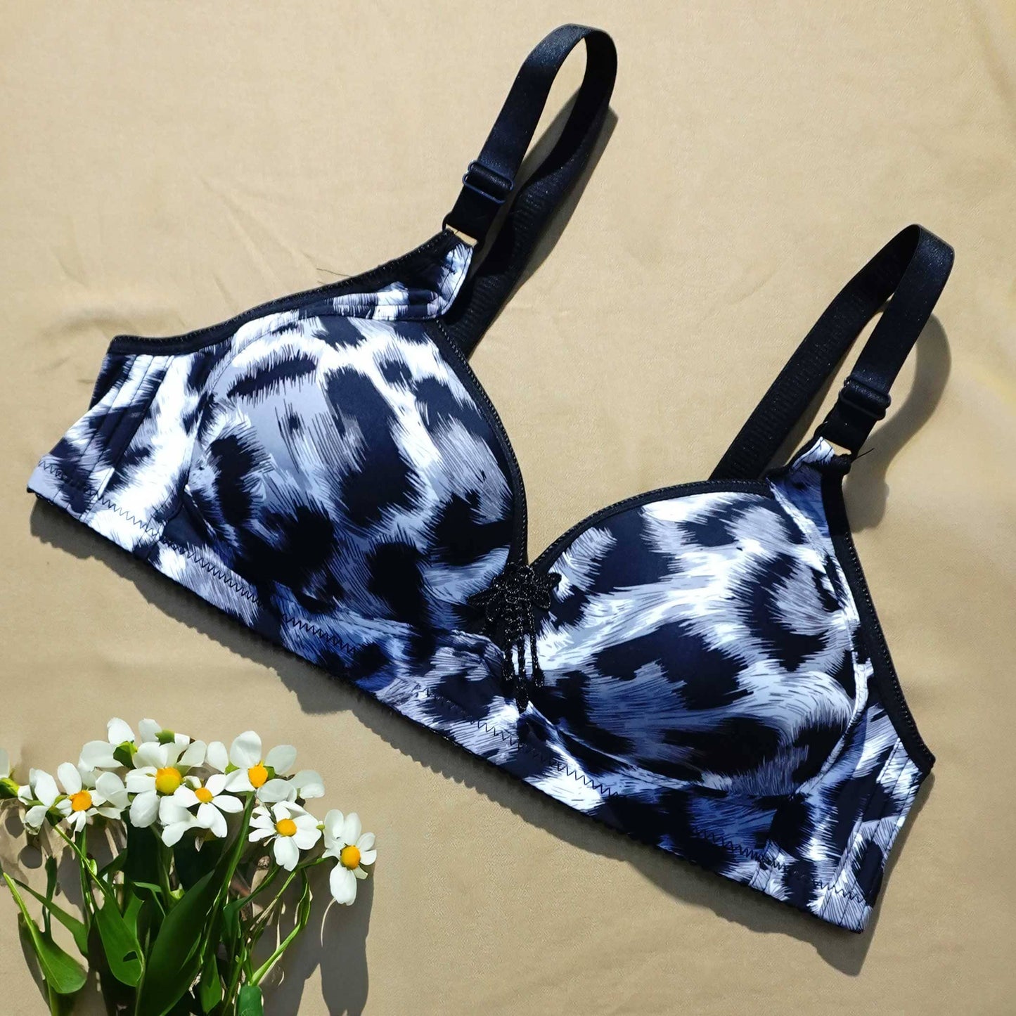 Wangiao Women's Printed Padded Bra Women's Lingerie CPKM Black & White 30 