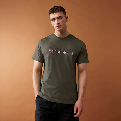 Men's Quik Silver Printed Crew Neck Tee Shirt Men's Tee Shirt SZK Olive S 