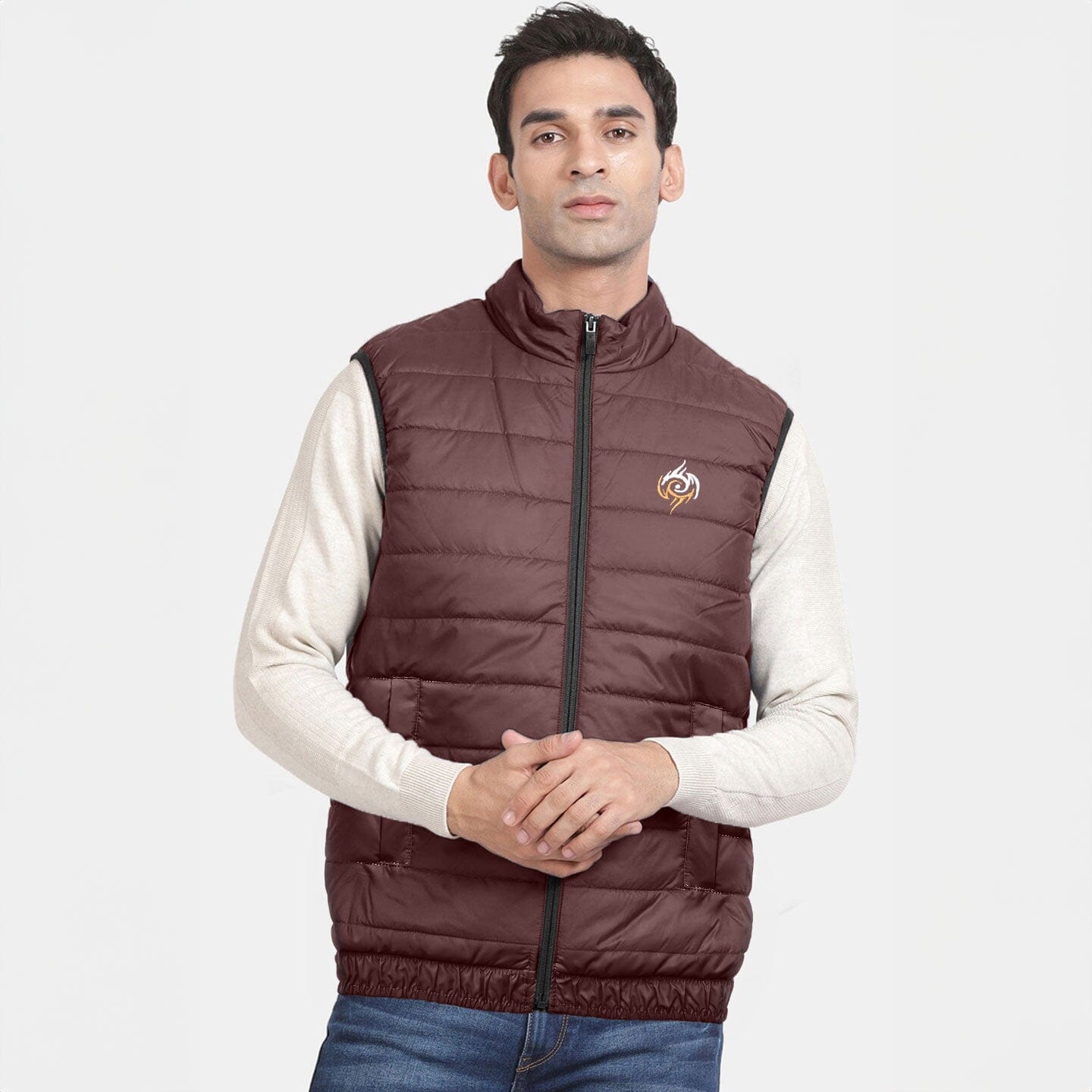 Burnt Soul Men's Eagle Embroidered Body Warmer Puffer Gilet Men's Gilet IBT Maroon S 