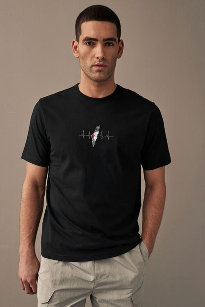 LE Men's Palestine's Heartbeat Printed T Shirt - 100% Combed BCI Cotton Men's Tee Shirt Image 