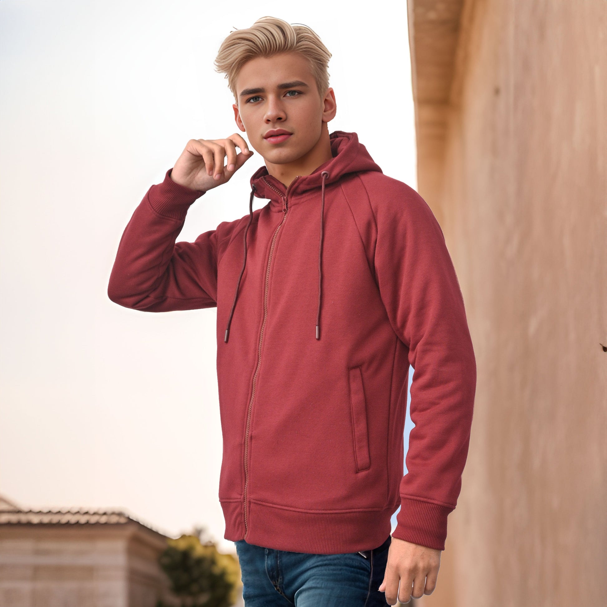 Polo Republica Men's Raglan Fleece Zipper Hoodie Men's Zipper Hoodie Polo Republica Maroon S 