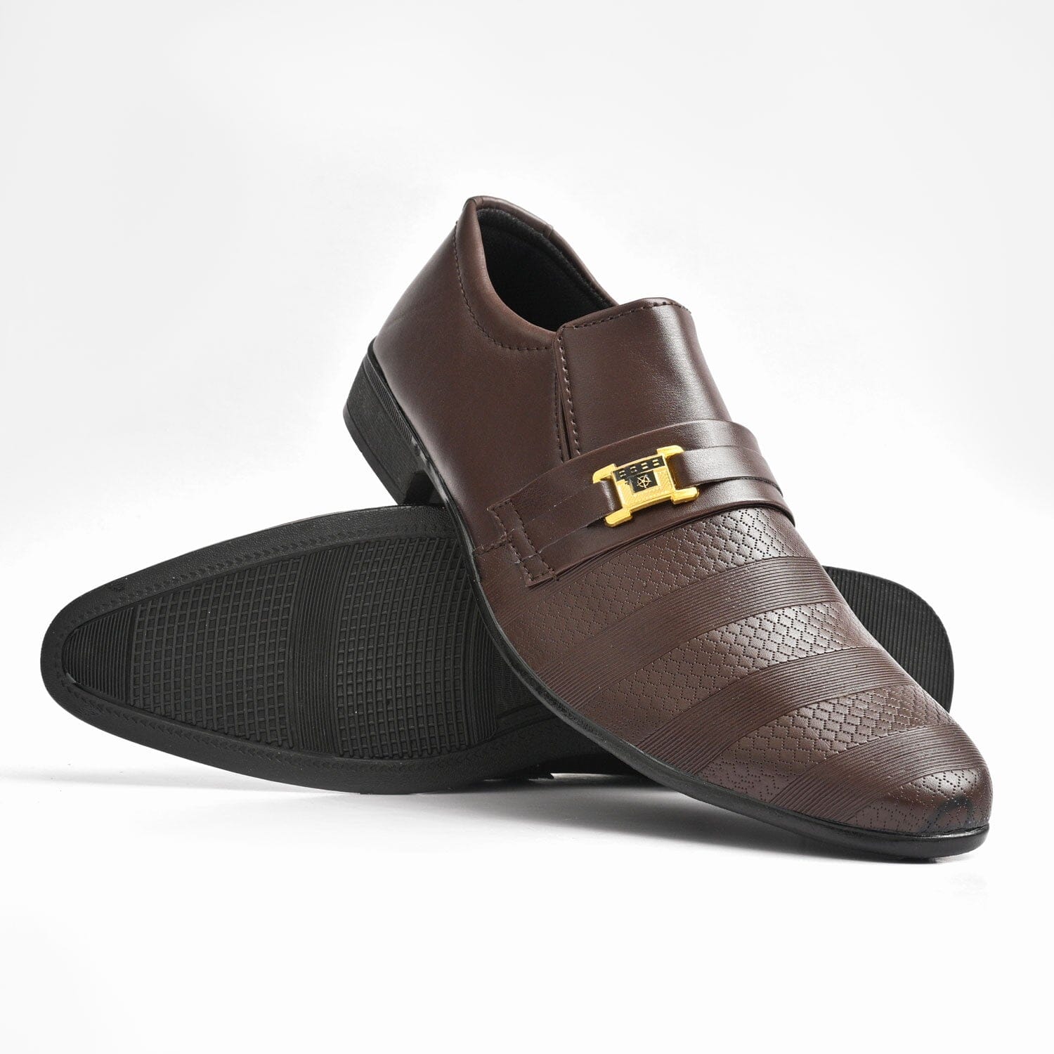 Men's Buckle Style PU Leather Formal Shoes Men's Shoes SNAN Traders Chocolate EUR 39 