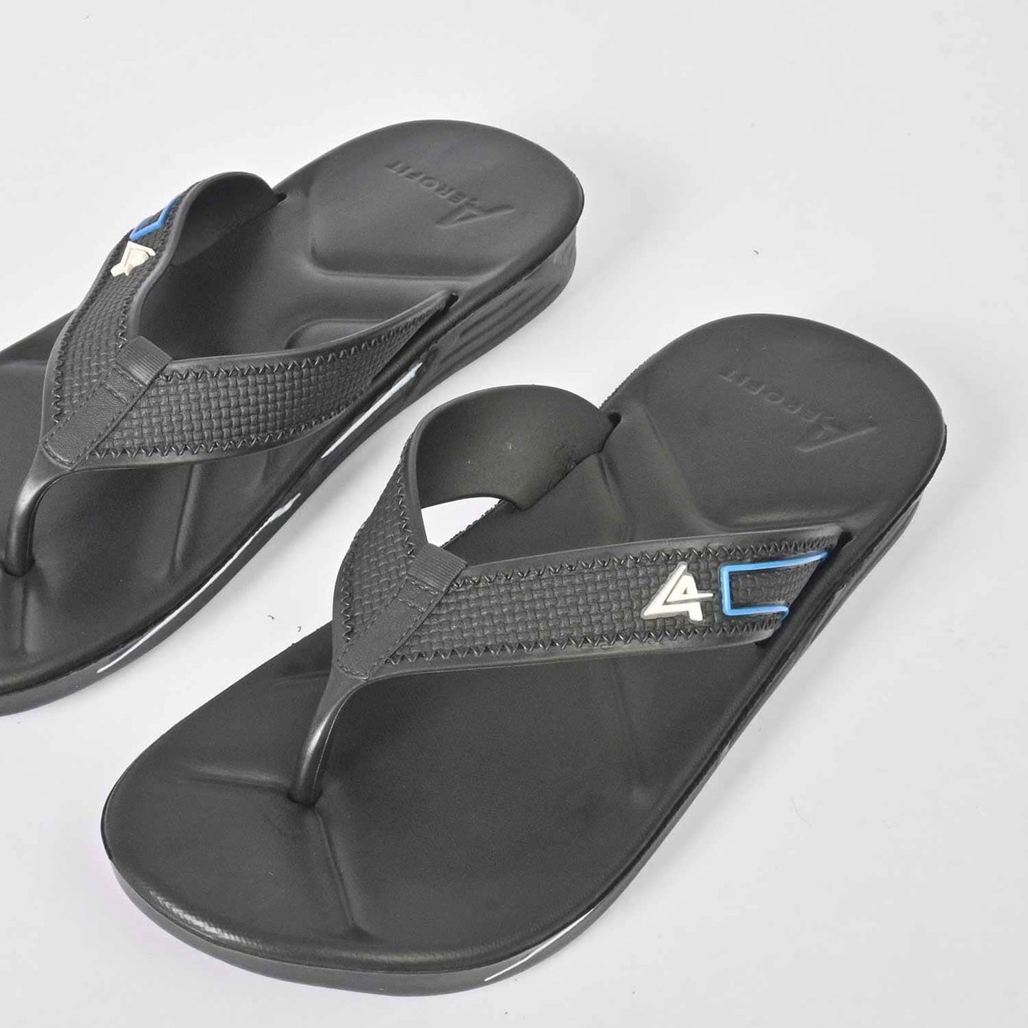 Aerofit Men's Logo Design Flip Flop Slippers Men's Shoes SNAN Traders Black & Blue EUR 39 