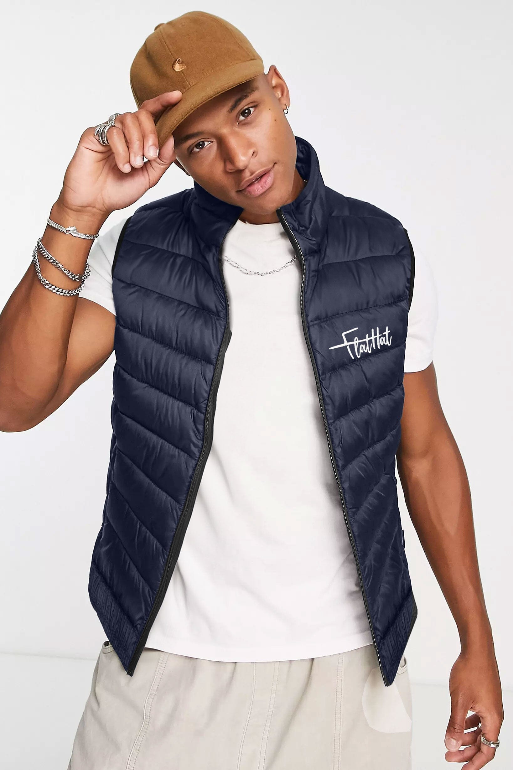 Burnt Soul Men's Flalttat Embroidered Body Warmer Puffer Gilet Men's Gilet IBT 