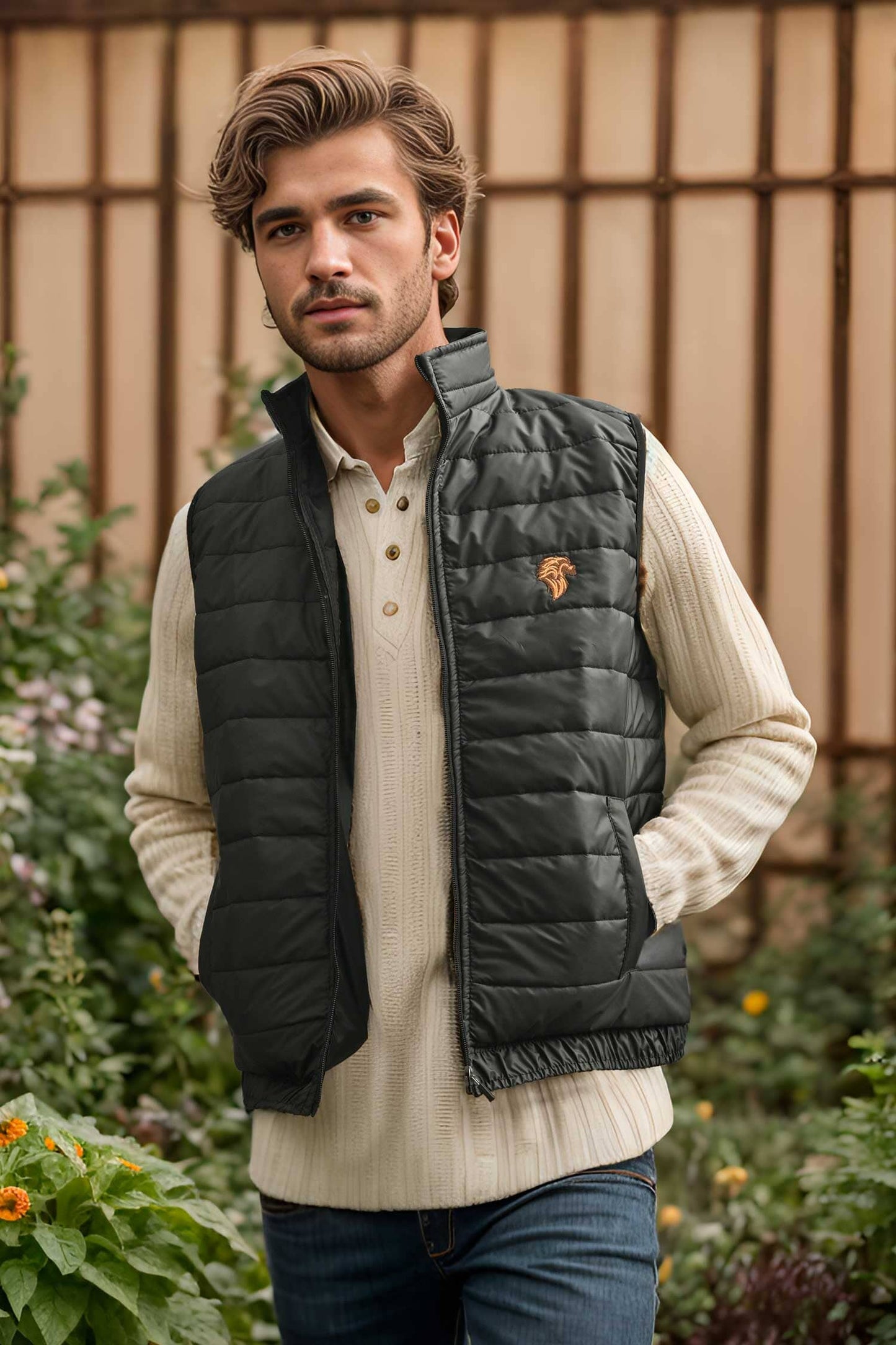 The Burnt Soul Men's Embroidered Sleeveless Puffer Gilet Men's Gilet IBT 