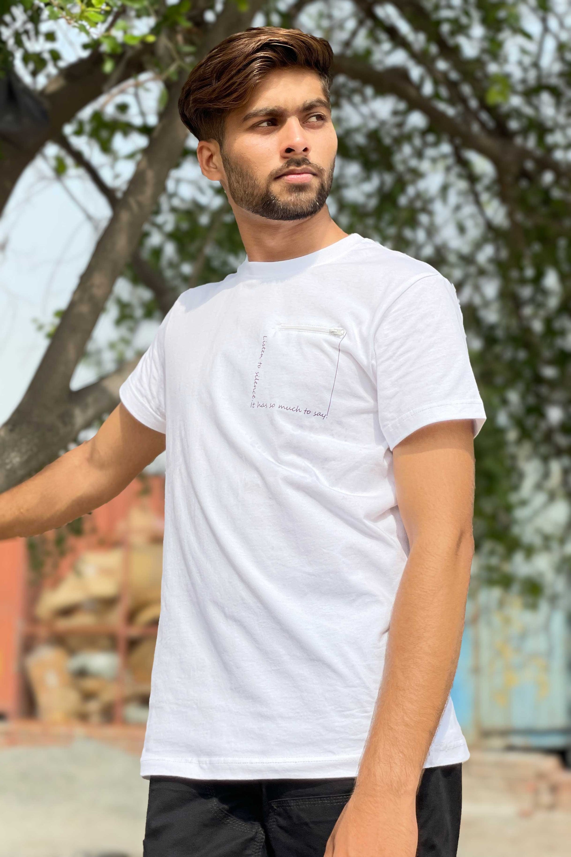 Polo Republica Men's Rumi Quote Printed Mock Zipper Pocket Tee Shirt Men's Tee Shirt Polo Republica 