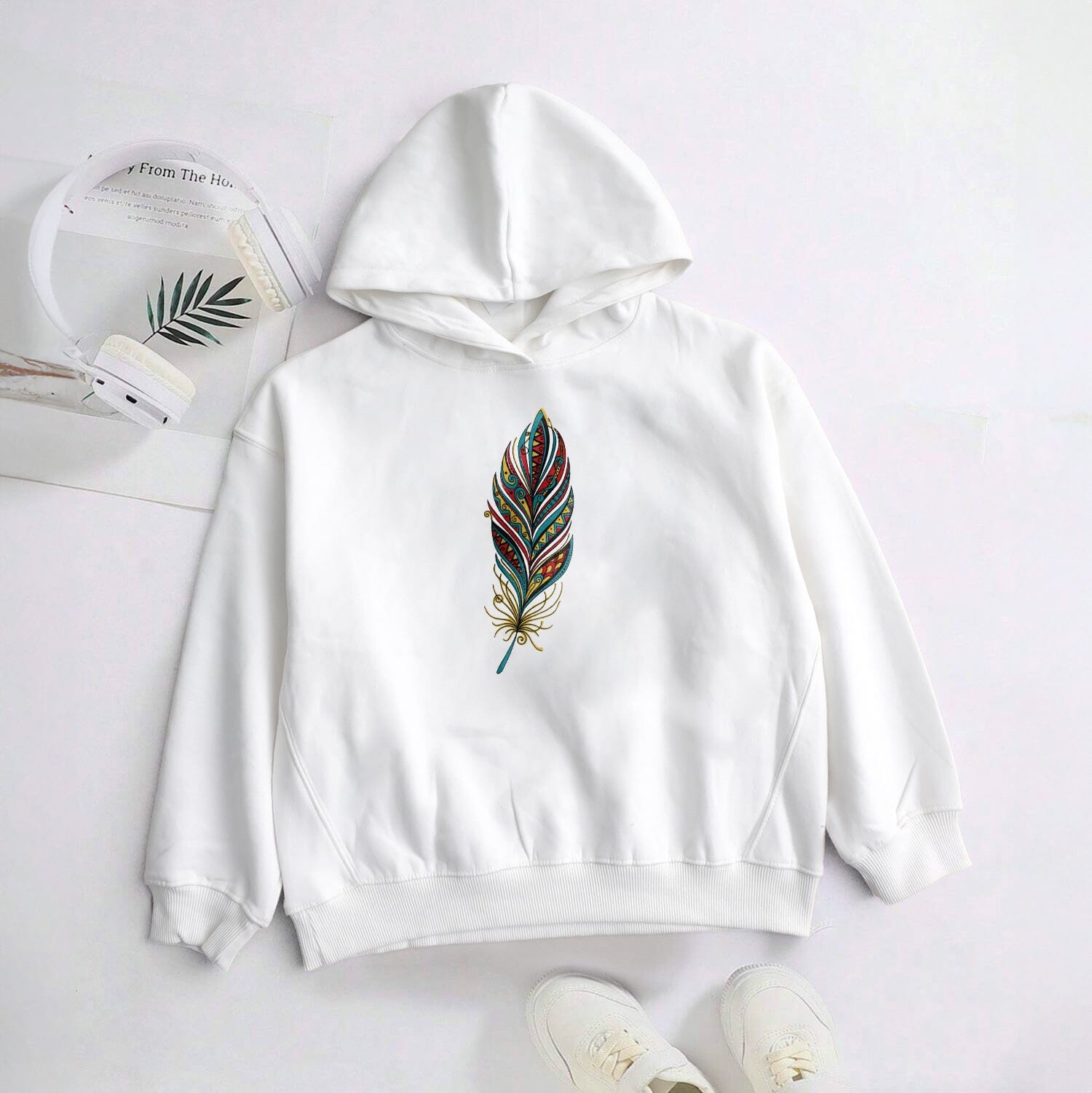 Code Girl's Feather Printed Fleece Pullover Hoodie Girl's Pullover Hoodie SZK 