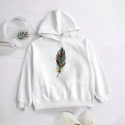 Code Girl's Feather Printed Fleece Pullover Hoodie Girl's Pullover Hoodie SZK 