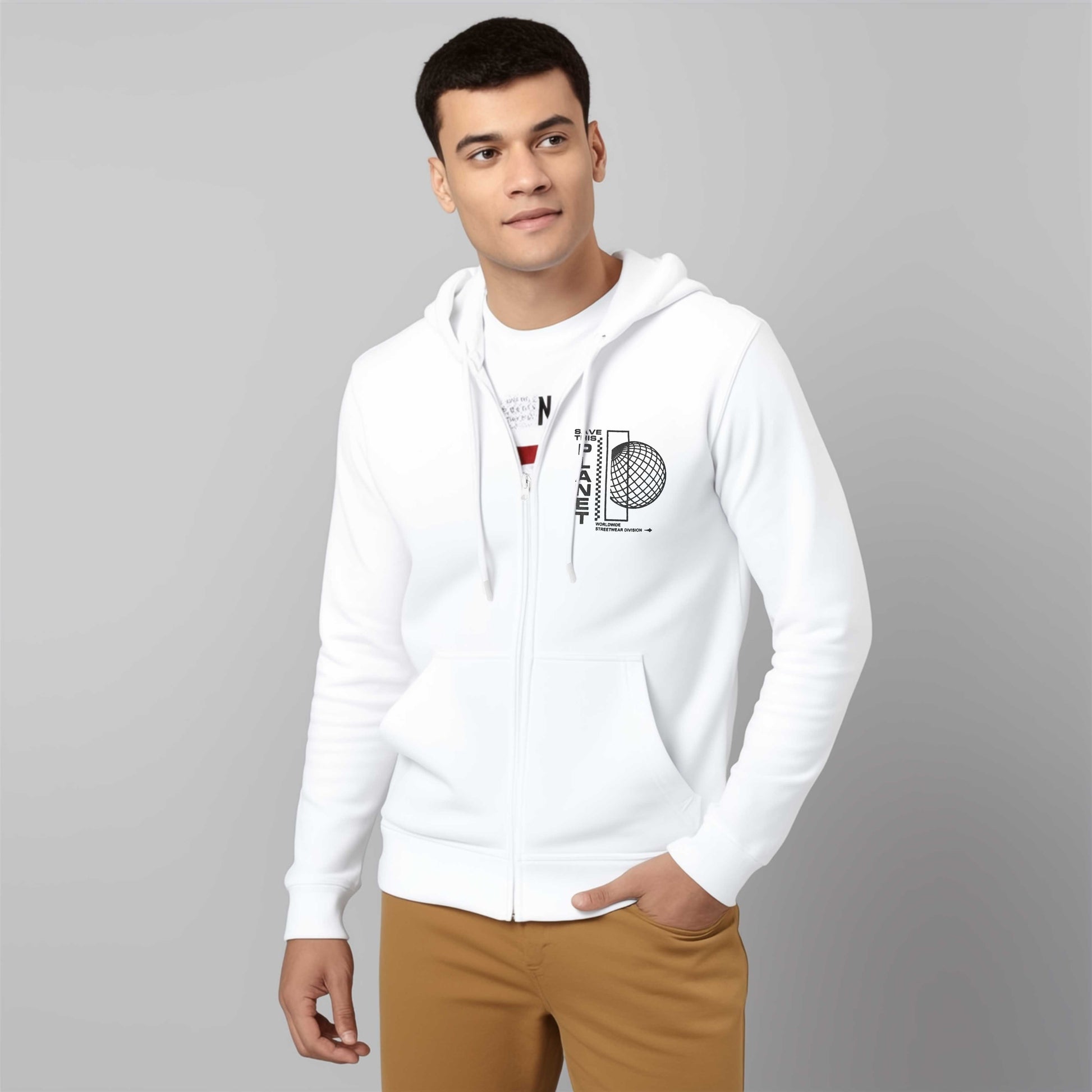 Polo Republica Men's Save This Planet Printed Zipper Hoodie Men's Zipper Hoodie Polo Republica White XS 